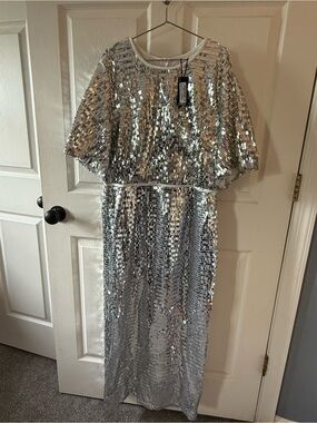 Boohoo Silver Sequin Dress